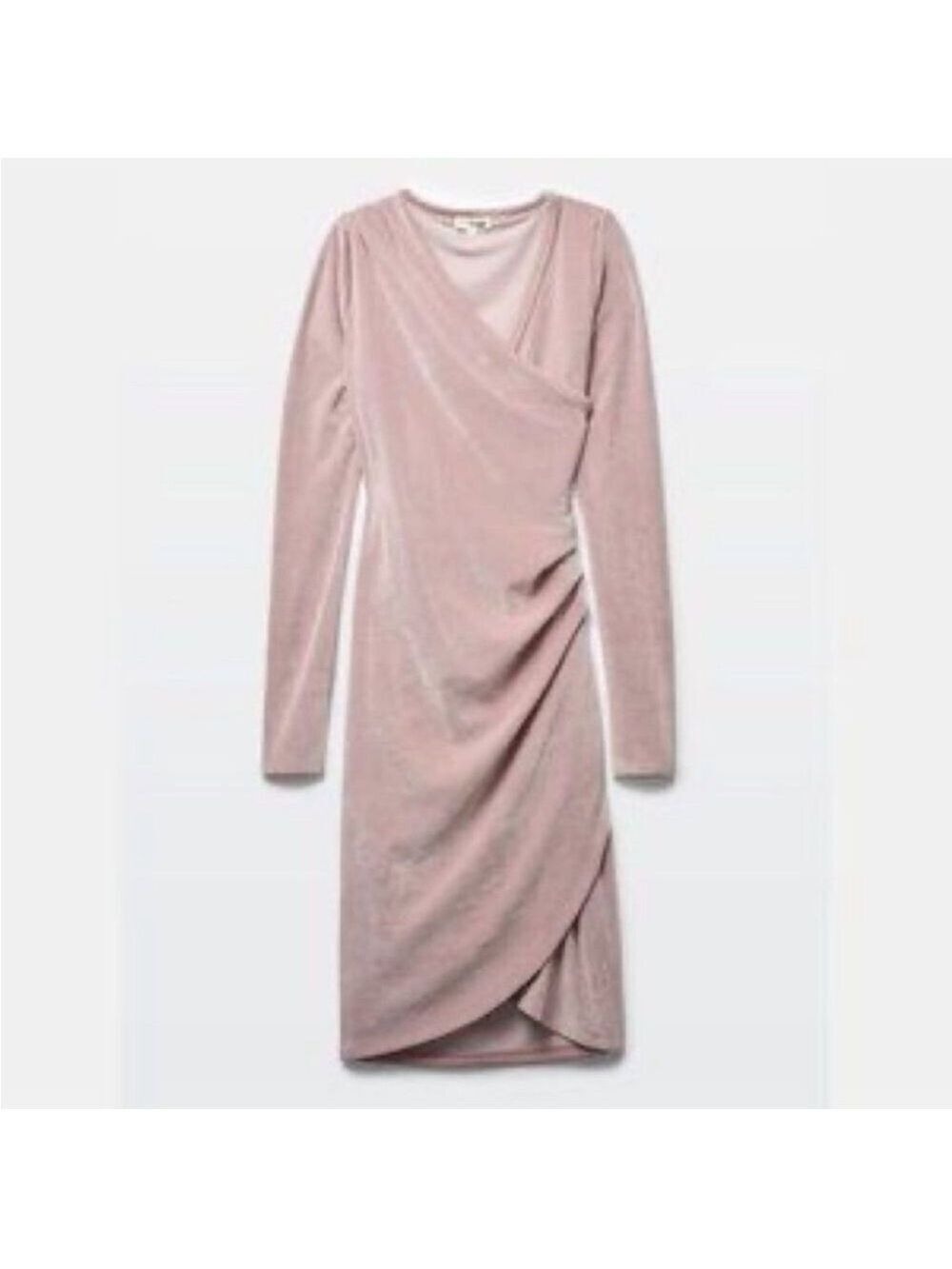 Wilfred Free Aritzia Klum Velvet Bodycon Dress Dusty Rose Ruching Wrap Sz Small
